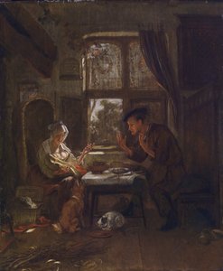Familiescene foran et åpent vindu